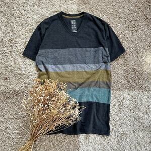 Billabong Black V-Neck Striped Pocket T-Shirt Tee Surf Mens Size L